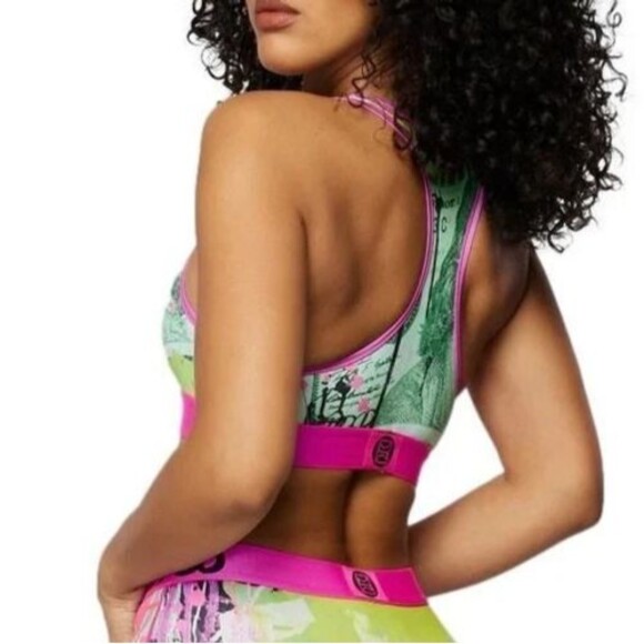 PSD Womens Size XL Sports Bra Neon Green Pink Money Bill Bra Size 36DD-40C NEW - Picture 3 of 12